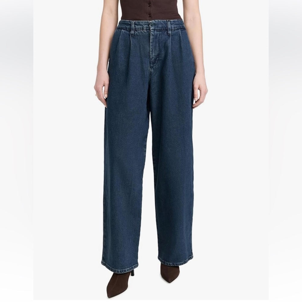 Good American Dark Blue Wide Leg Jeans high waist